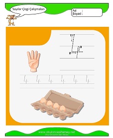 okul öncesi çocuklar için 4 Rakamı Çizgi çalışma sayfaları